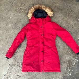 Yoki Red Down Filled Ski Jacket with Faux Fur Hood